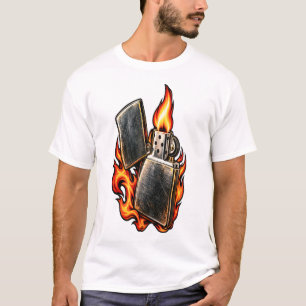 Camiseta Encendedor de metal vintage con llamas arte de fue