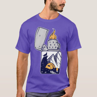 Camiseta Encendedor Lobo Noche Camping Senderista Fuego ami