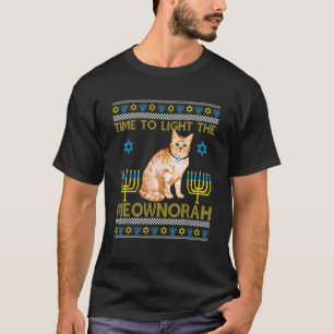 Camiseta Encender al gato judío de Meownorah Menorah Ugly C