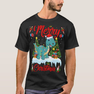Camiseta Encendido Árbol de Navidad Santa Brontosauro Dinos