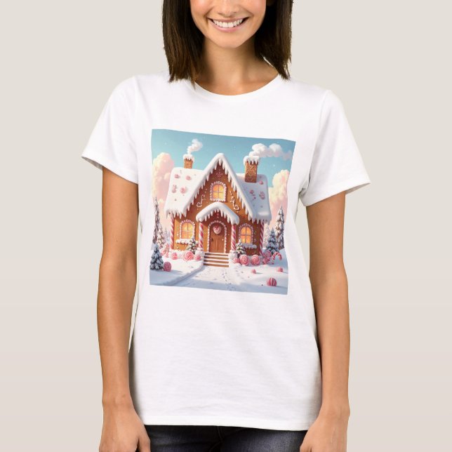 Camiseta Enchanted Gingerbread House in Pastel Winter  (Anverso)