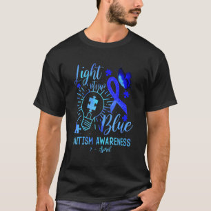Camiseta Enciende el rompecabezas azul mariposa Cinta Autis