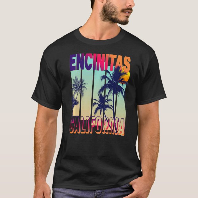 Camiseta Encinitas Retro Estilo Vintage Palm Tree Premium (Anverso)