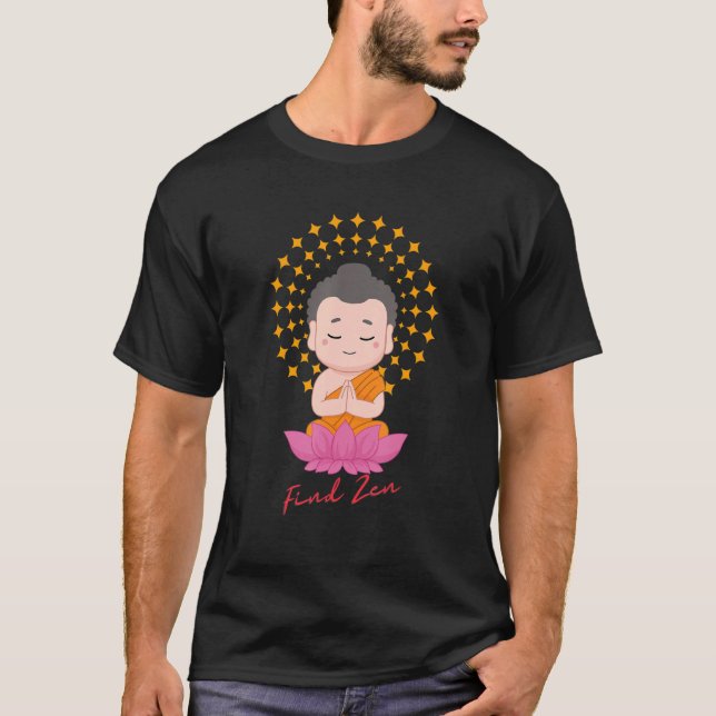 Camiseta Encontrar Zen Little Baby Buddha Lotus Happy (Anverso)