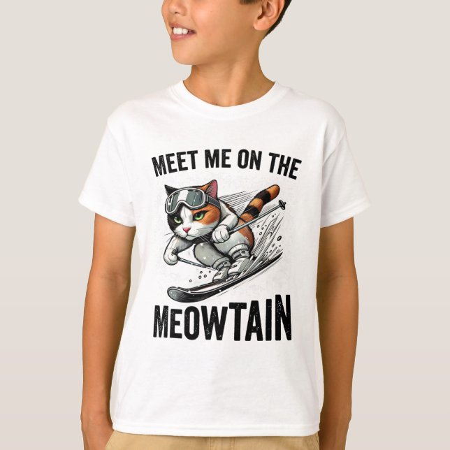 Camiseta Encuéntrame En Meowtain Un Gato Gracioso Esquiando (Anverso)