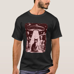Camiseta Encuentro de OVNI Alien de Gato Divertido Ciencia
