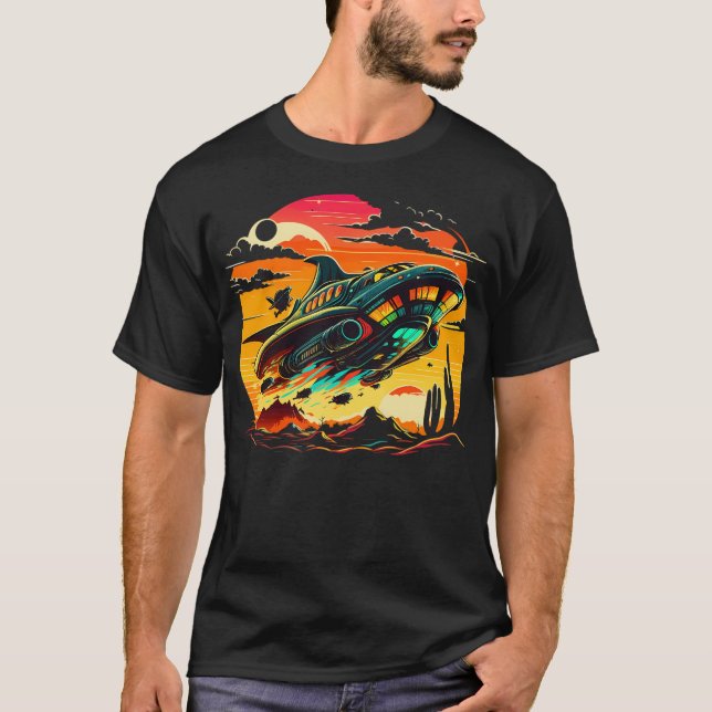 Camiseta Encuentro Retro Ufo - Majestuosa nave espacial O (Anverso)