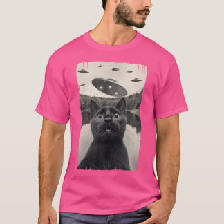 Camiseta Encuentros de Ufo de Gato Negro Retro - Gracioso U