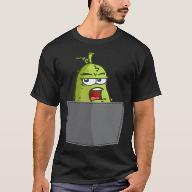 Camiseta Encurtido Comida Vegana Bolsillo Falso Pepino (Anverso)