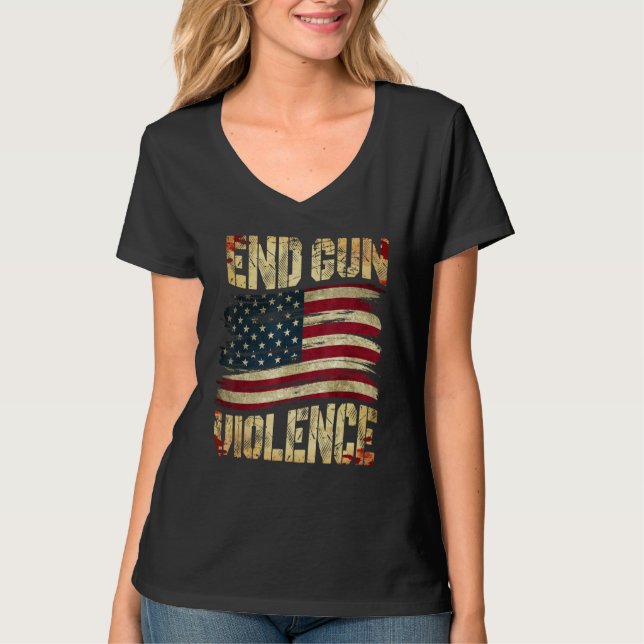 Camiseta End Gun Violence Awareness US Flag Gun Control (Anverso)