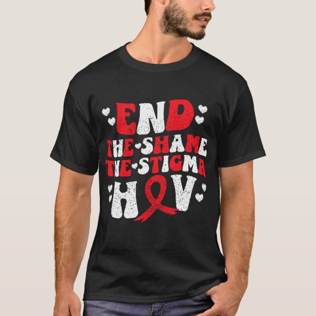 Camiseta End The Shame The Stigma HIV AIDS Awareness Red Ri (Anverso)