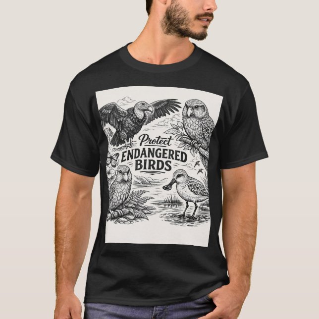 Camiseta Endangered Avian Art: Minimalist B&W Conservation (Anverso)