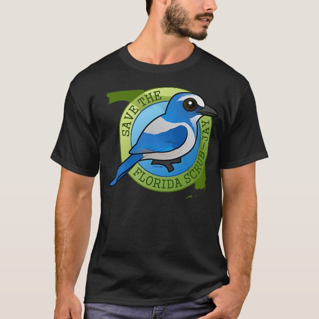Camiseta Endangered Florida Scrub-Jay Cartoon Bird Conserva (Anverso)