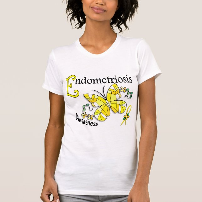 Camiseta Endometriosis de la mariposa 2 del vitral (Anverso)