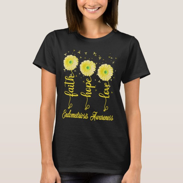 Camiseta endometriosis fe esperanza amor daisía flor (Anverso)