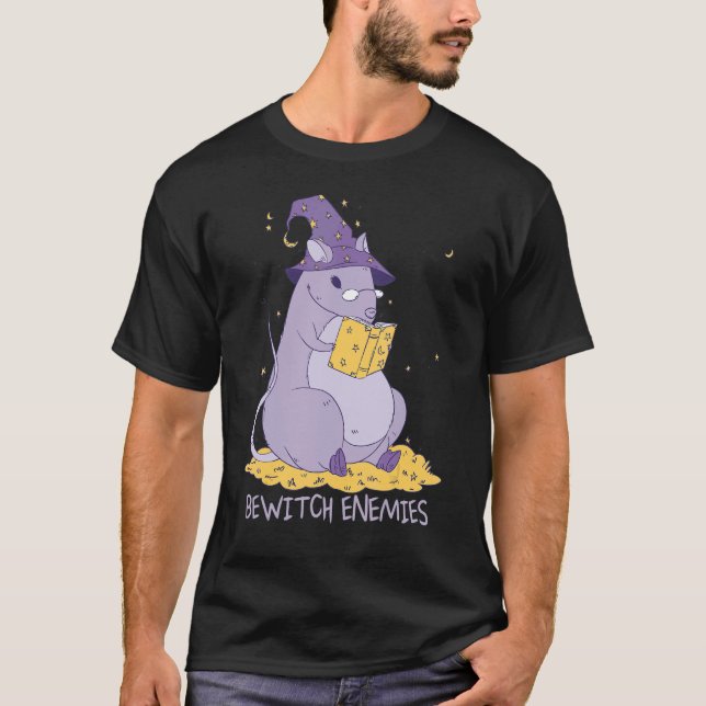Camiseta Enemigos brujos Mascota mágico rata bruja diciendo (Anverso)