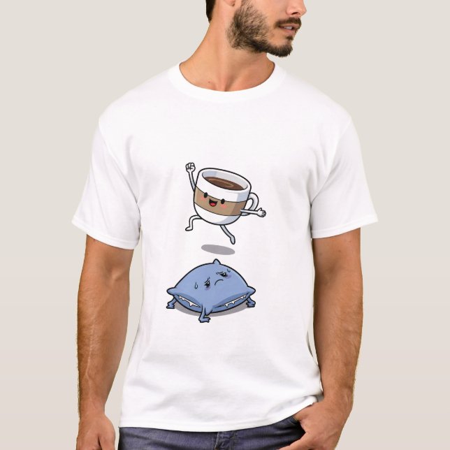 Camiseta Energetic Cartoon Coffee Cup Jumping Over  (Anverso)
