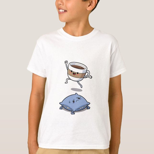 Camiseta Energetic Cartoon Coffee Cup Jumping Over  (Anverso)