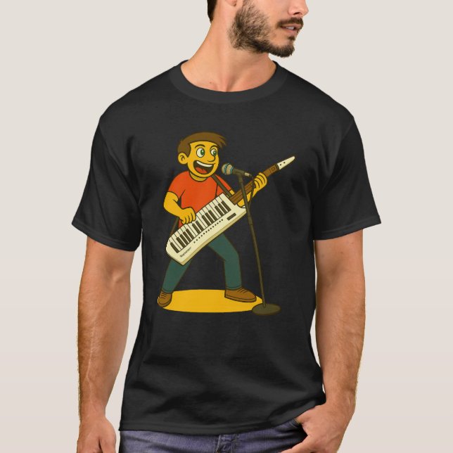 Camiseta Energetic man singing and paying keytar (Anverso)