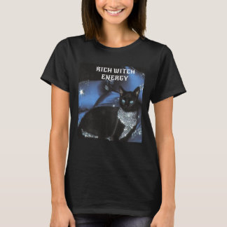Camiseta Energía de bruja rica de Halloween Gato negro Glam