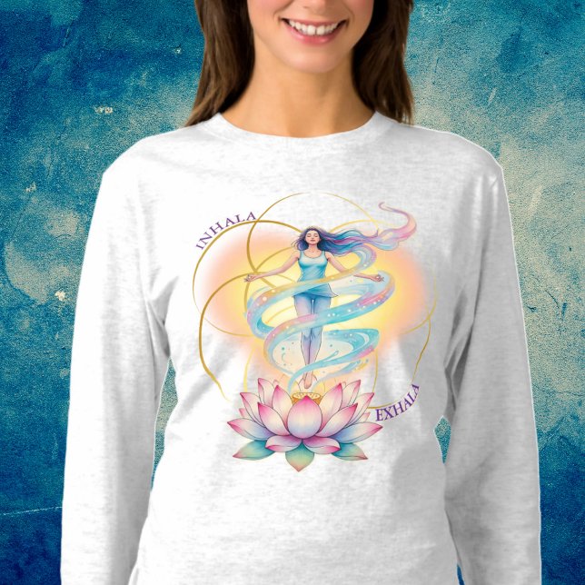 Camiseta Energía Femenina renace en la flor del Loto (Camiseta Kundalini Yoga, Inhala Exhala con intención en tus meditaciones, actividades diarias.
)