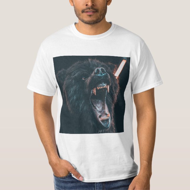 Camiseta Enfadado oso dientes de oso negro gruñido (Anverso)