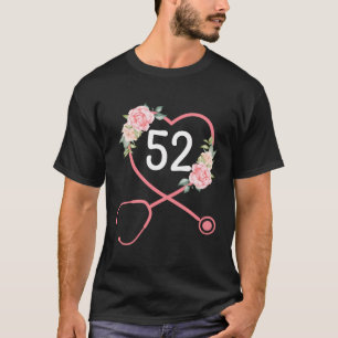 Camiseta Enfermera 52º Cumpleaños Stethoscope Floral Cuta 5