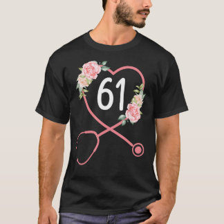 Camiseta Enfermera 61ª Cumpleaños Stethoscope Floral Cuta 6