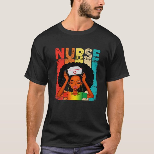 Camiseta Enfermera a mujer negra afro de historia negra mes (Anverso)