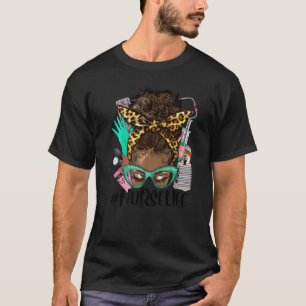 Camiseta Enfermera Afro Moño Desordenado Pelo Melanina Negr