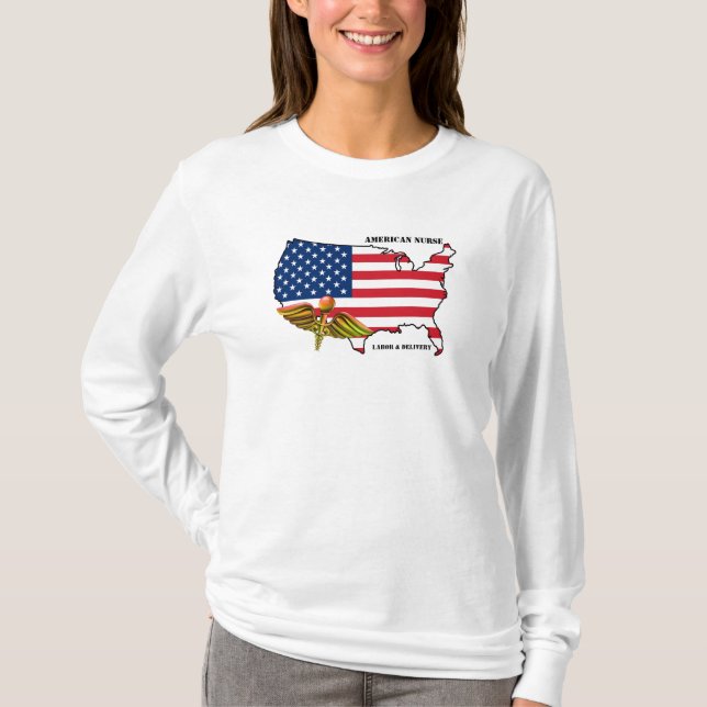 Camiseta Enfermera americana. Patriótico de los Estados Uni (Anverso)