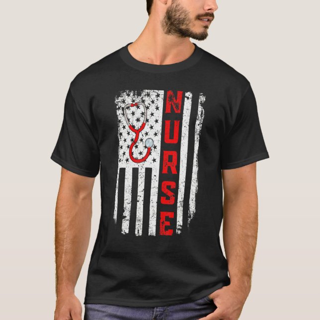 Camiseta Enfermera americana Stethoscope Médica Bandera Ret (Anverso)