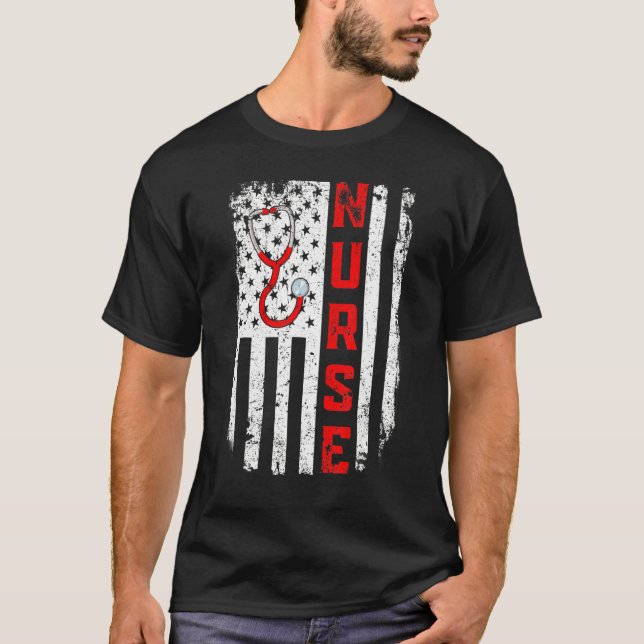 Camiseta Enfermera americana Stethoscope Médica Bandera Ret (Anverso)