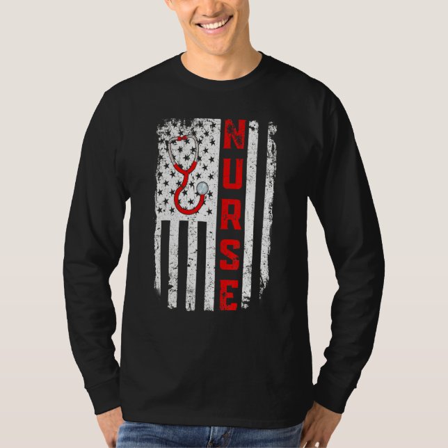 Camiseta Enfermera americana Stethoscope Médica Bandera Ret (Anverso)