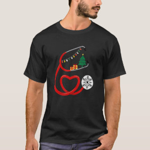 Camiseta Enfermera Árbol de Navidad Nieve Flake Stethoscope