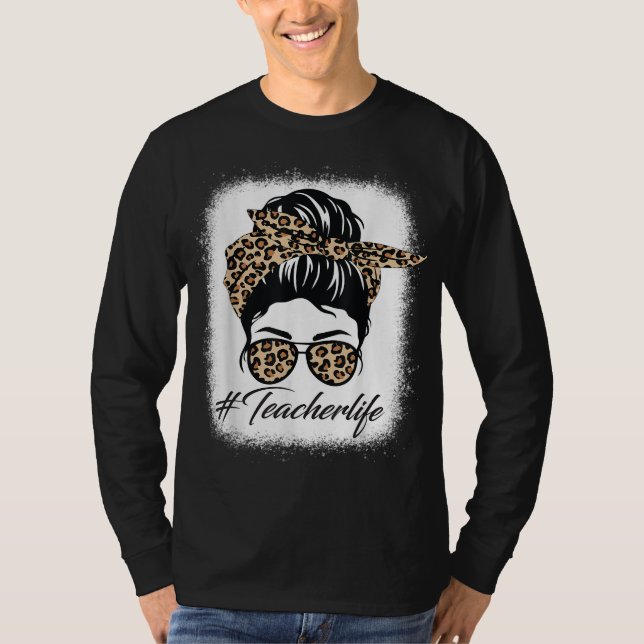 Camiseta Enfermera B de enfermera Leopard Messy Bun Glasses (Anverso)