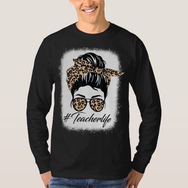 Camiseta Enfermera B de enfermera Leopard Messy Bun Glasses (Anverso)