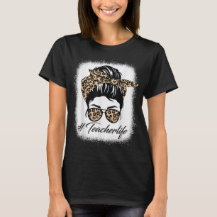 Camiseta Enfermera B de enfermera Leopard Messy Bun Glasses