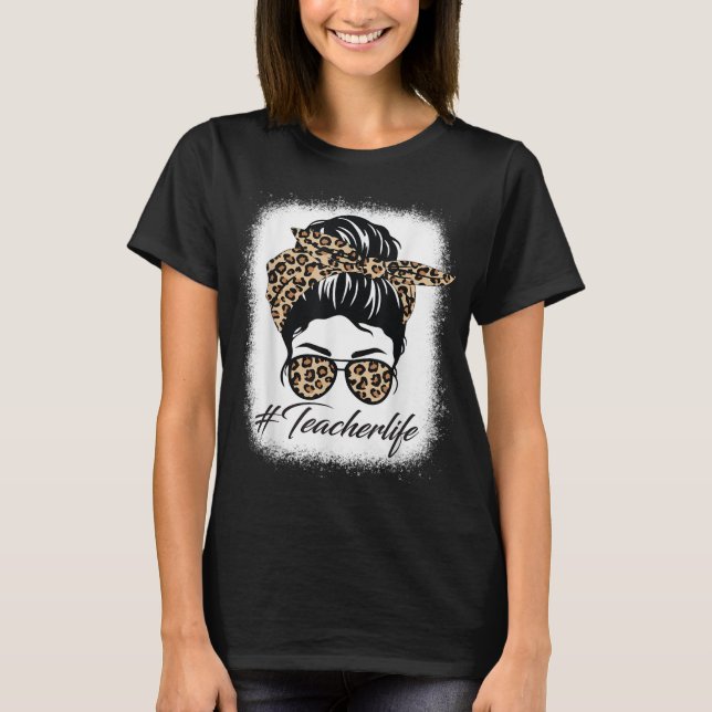Camiseta Enfermera B de enfermera Leopard Messy Bun Glasses (Anverso)