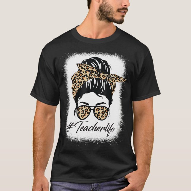 Camiseta Enfermera B de enfermera Leopard Messy Bun Glasses (Anverso)