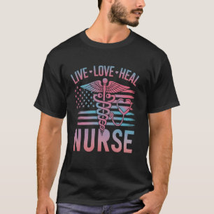 Camiseta Enfermera Bandera Americana Caduceo Amor Sanar Est