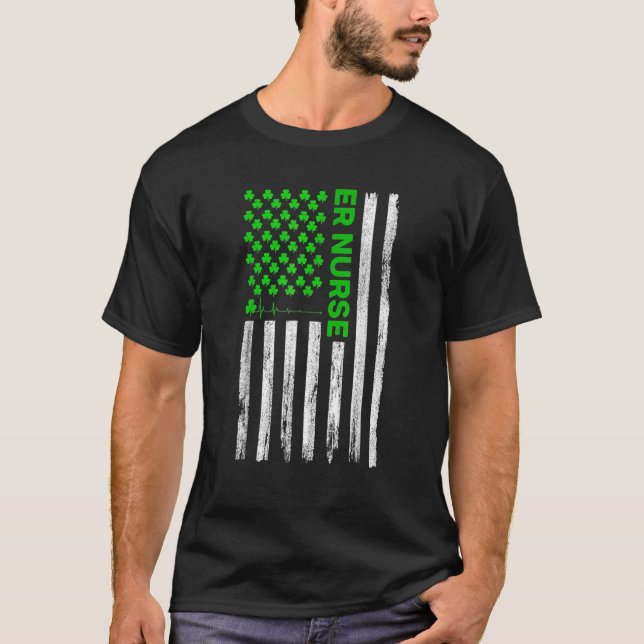 Camiseta Enfermera Bandera Americana Shamrock St Patrick's  (Anverso)