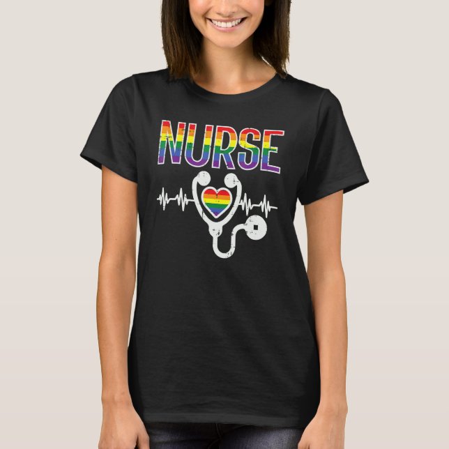 Camiseta Enfermera Bandera Arcoiris Orgullo Gay Ally Lgbtq  (Anverso)