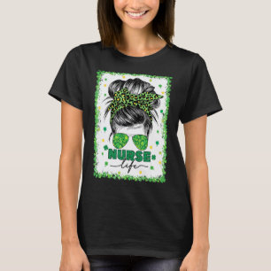 Camiseta Enfermera Blanqueada Vida Moño Desordenado Leopard