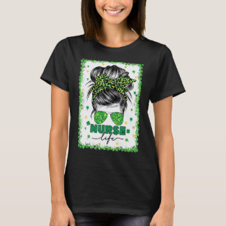 Camiseta Enfermera Blanqueada Vida Moño Desordenado Leopard