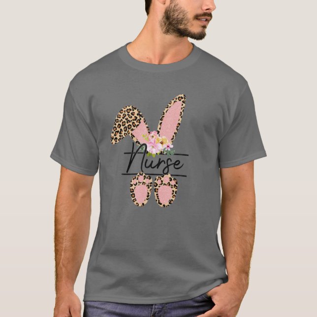 Camiseta Enfermera Bunny Leopard Flowers Cute Easter Mateo  (Anverso)