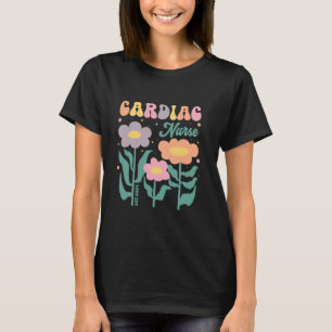 Camiseta Enfermera cardíaca floral retro divertidas chicas