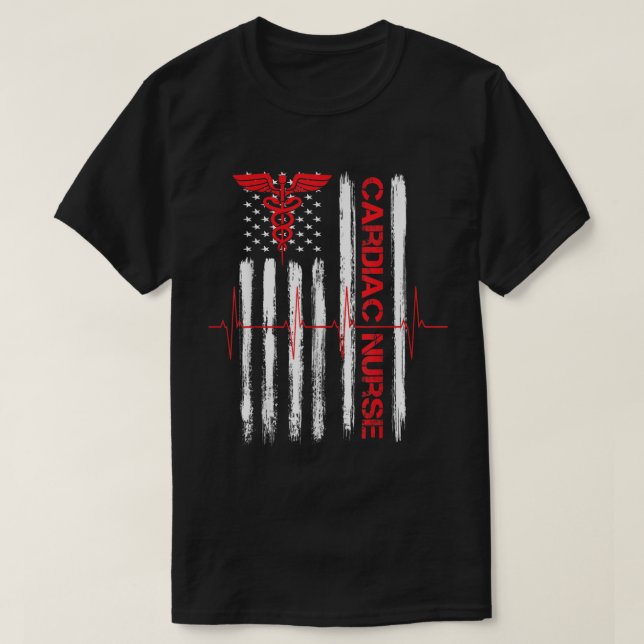 Camiseta Enfermera cardiaca Patriota de Bandera Estadounide (Diseño del anverso)