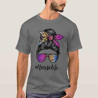 Camiseta Enfermera con leopardo del arcoiris desordenada ma