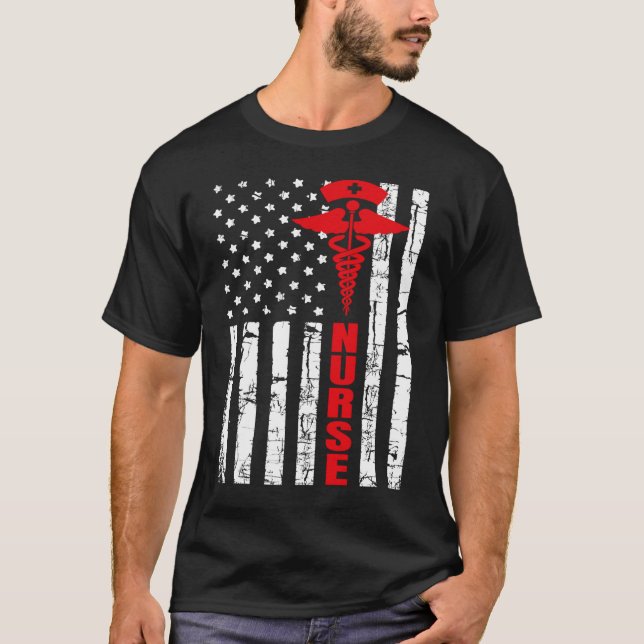 Camiseta Enfermera con matrícula de la bandera estadouniden (Anverso)